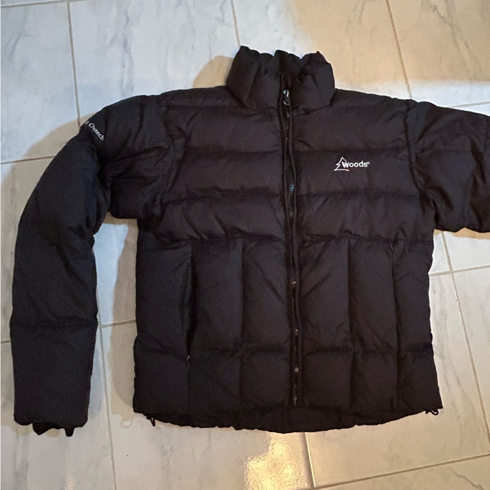 Woods Black Puffer Jacket. Down / feather filled.  H2outech.  Warm!